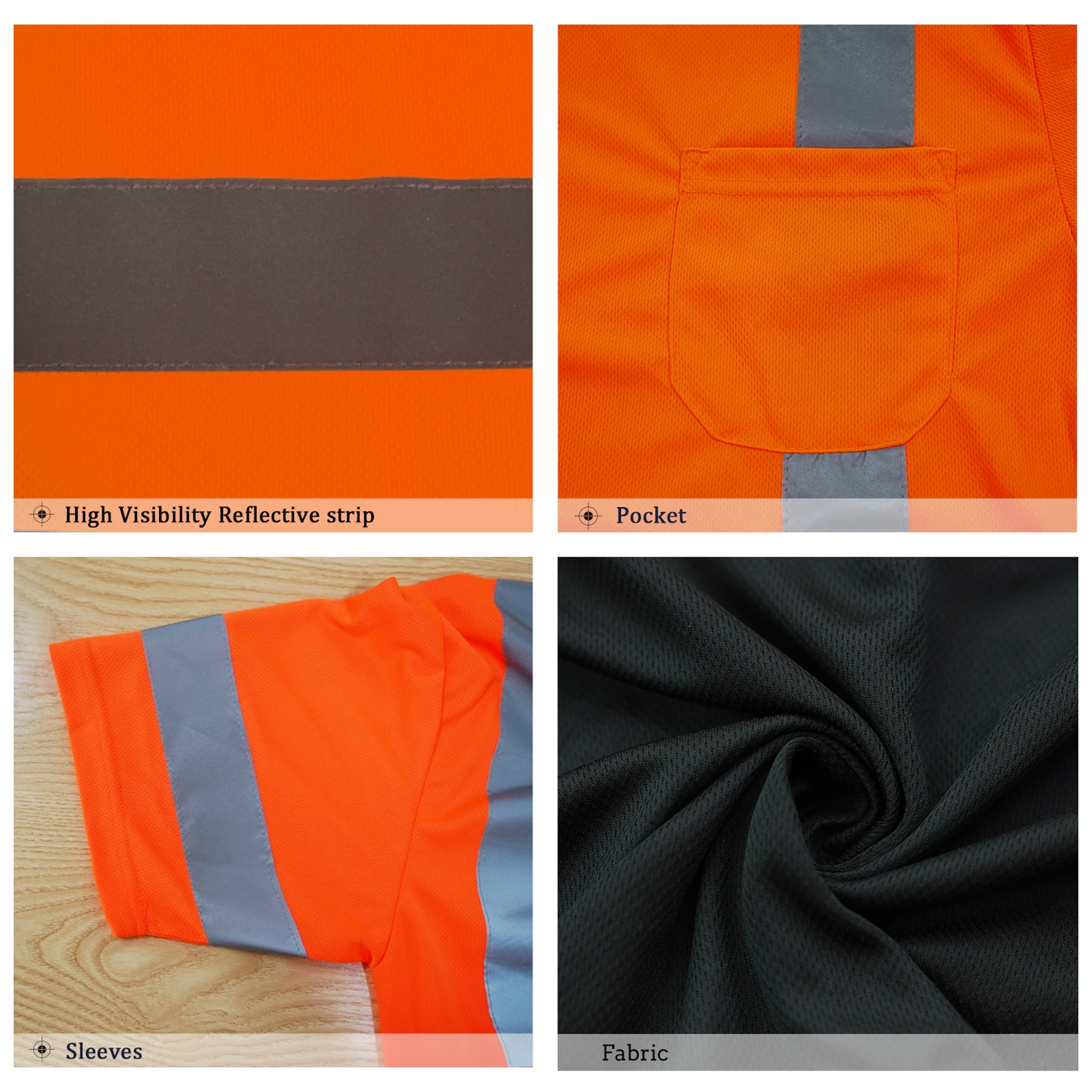 LX Stock Hi Vis Short-Sleeved Reflective T Shirt Orange Black Safety Polo Shirt  Low MOQ Custom Logo Safety T Shirt For Man