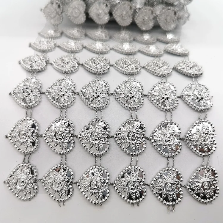 wholesale 6 row silver  heart plastic Rhinestone Wrap net mesh for woman  garniture