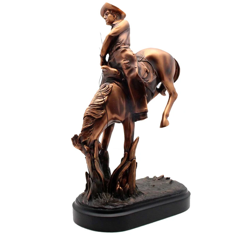 Custom handmade horse trainer figurine resin patinated copper bronze electroplated horsebreaker bronc buster statue