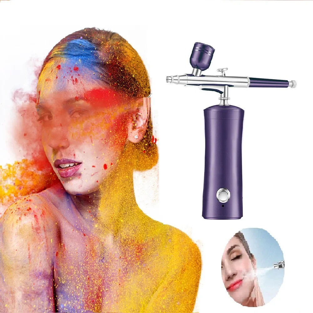 Pakiss Cake Rechargeable Spray Gun Airbrush Compressor Kit Professional Water Oxygen Injector