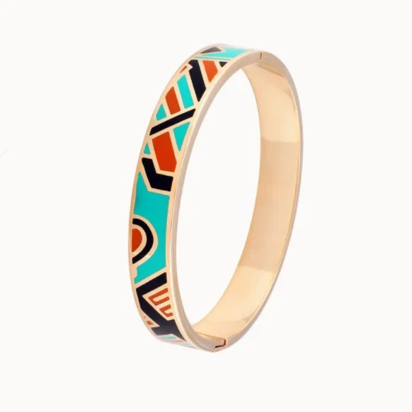 Women Girls spring hinge turquoise blue enamel paint gold plated imitation bracelets bangles