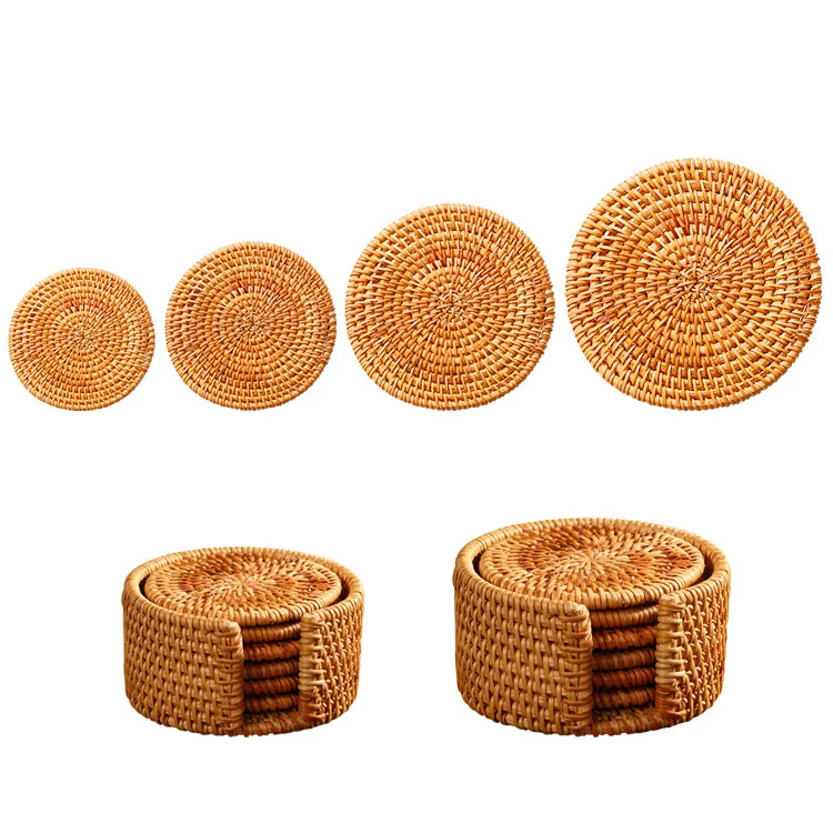 Top Seller Hand Knitting Natural Vietnamese Rattan Tabletop Decorative Mat Tea Ware Cup Placemat