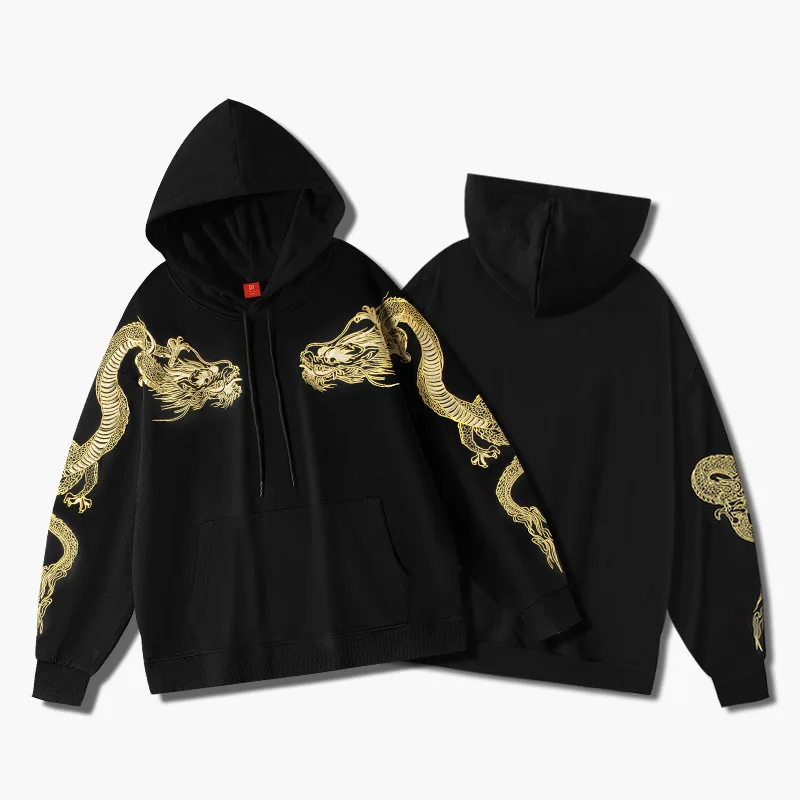 Vintage Dragon Embroidery Hooded Sweatshirt Men Girls Couple Tops Hoodie Jacket