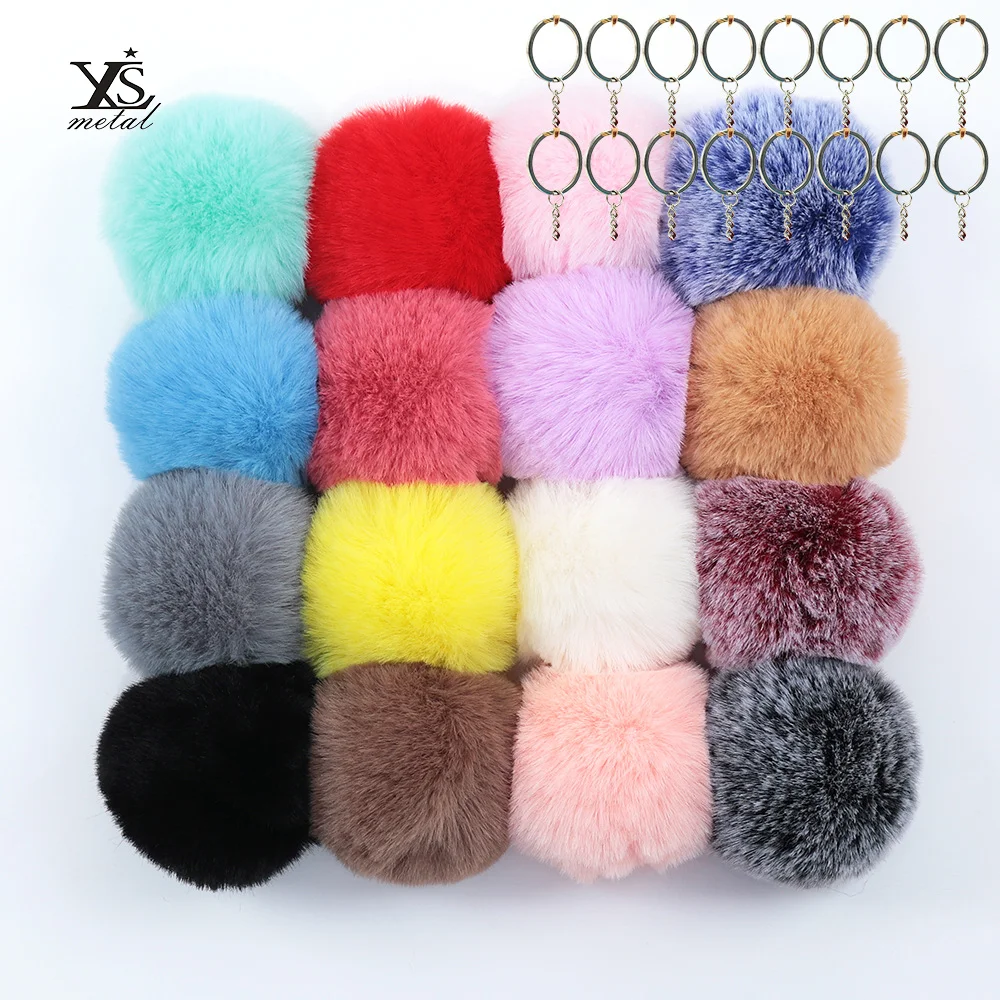 Factory Wholesale Pompom Keychains Plush Keyring with Soft Faux Fur Ball Keychain Pendant Accessories