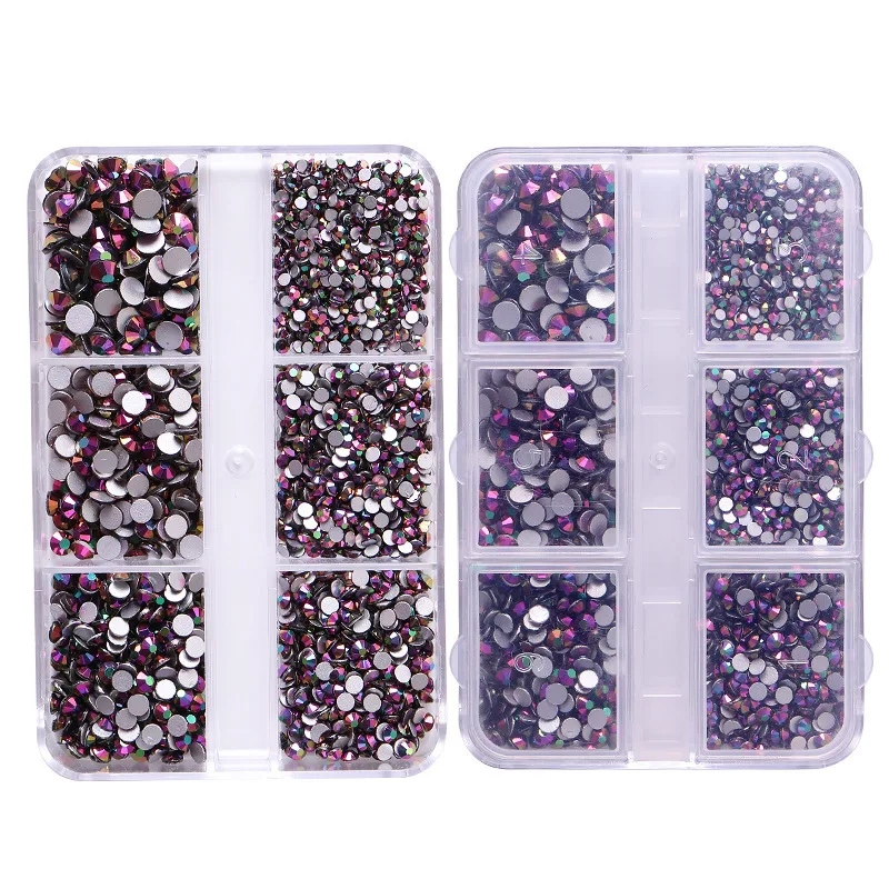 Wholesale SS4-SS16 6 grid 1426PCS / boxed flat glass rhinestone DIY nail art round diamond crystal jewelry set