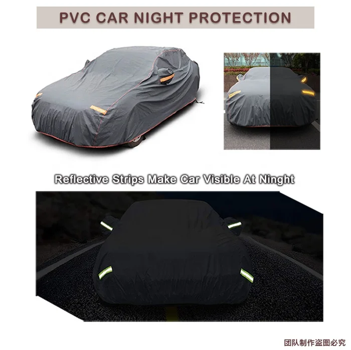 Universal Car Cover Auto Cloth PVC with cotton 210g & 250g SUV Protection Side Zipper Night Reflective Waterproof 160~225 inch