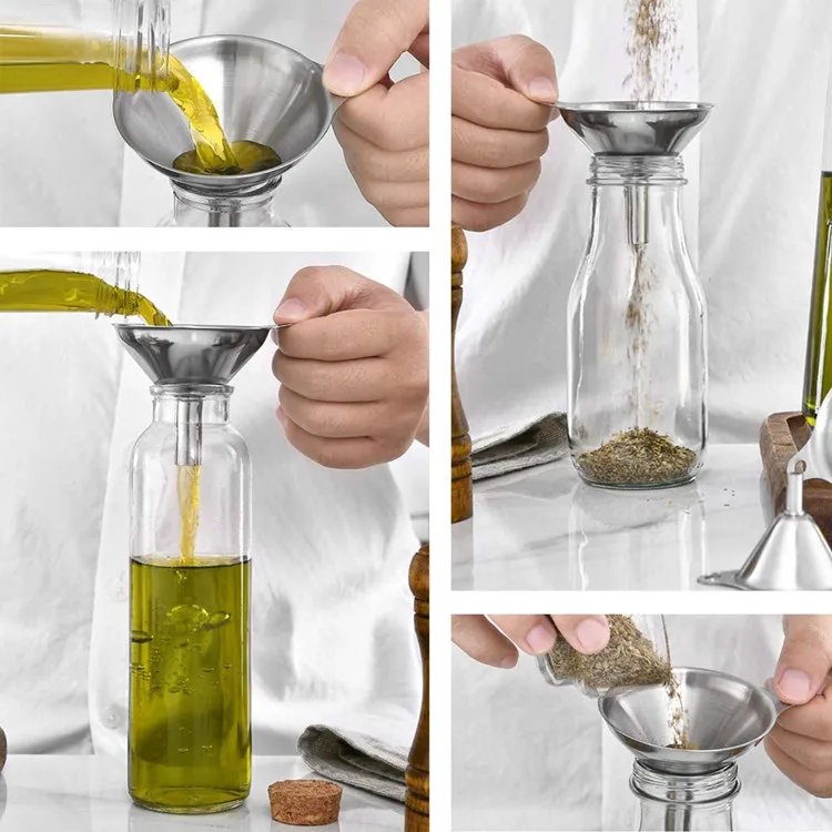 Transfer to liquid and dry Ingredients kitchen funnels oil strainer 3 packs food grade stainless steel hopper metal oil funnel