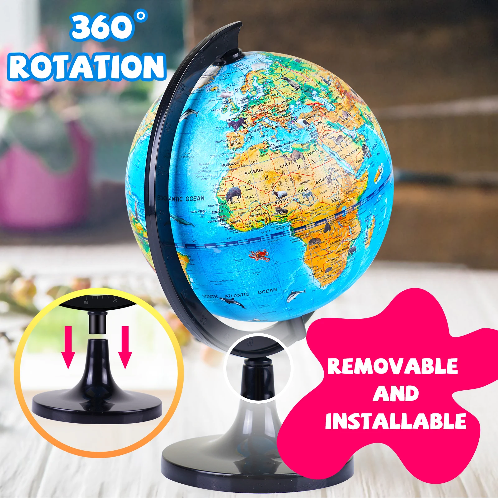 6 inches 14cm Children desktop tabletop handheld mini desk traditional plastic gift teaching school globe for kids