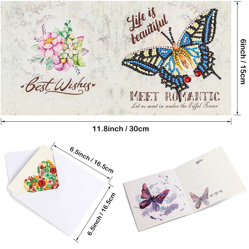 6PCS Set Diamond Painting DIY Greeting Card Christmas Cards Birthday Greeting Card with Envelopes for kids gift