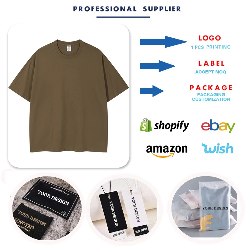 Wholesale 100% Cotton 230 Grams Blank Vintage Oversized Drop Shoulder Tshirts Custom Puff Print T Shirt for Men