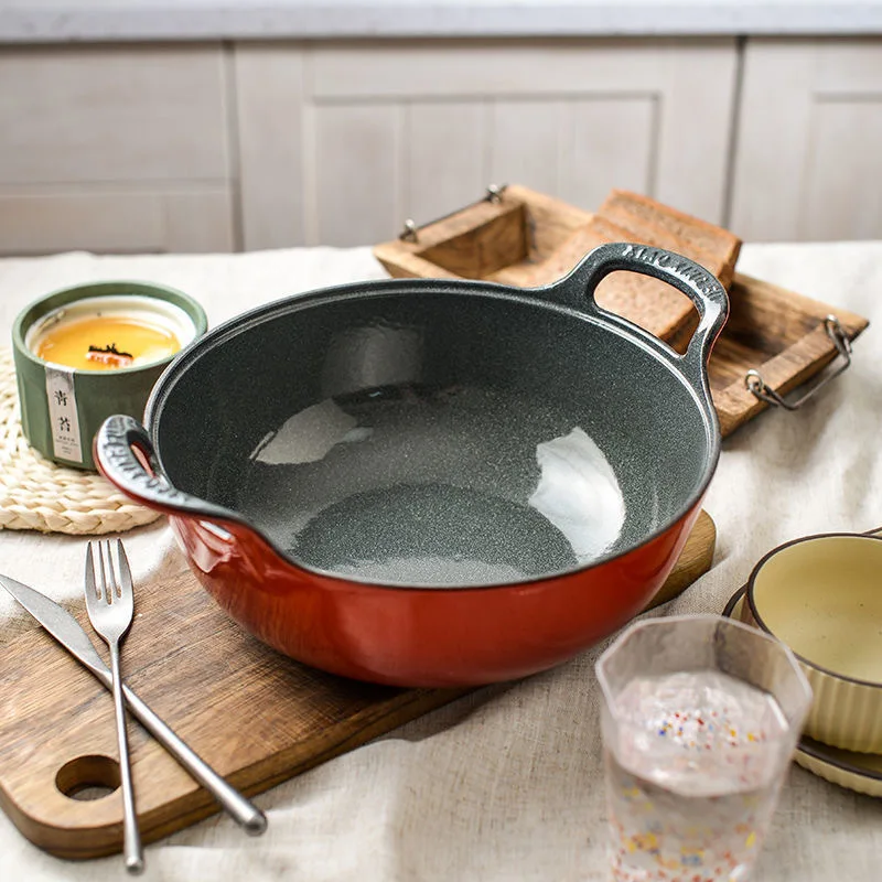 Kitchen cooking utensils cast iron chinese wok cast iron enamel saladmaster set wok 26cm