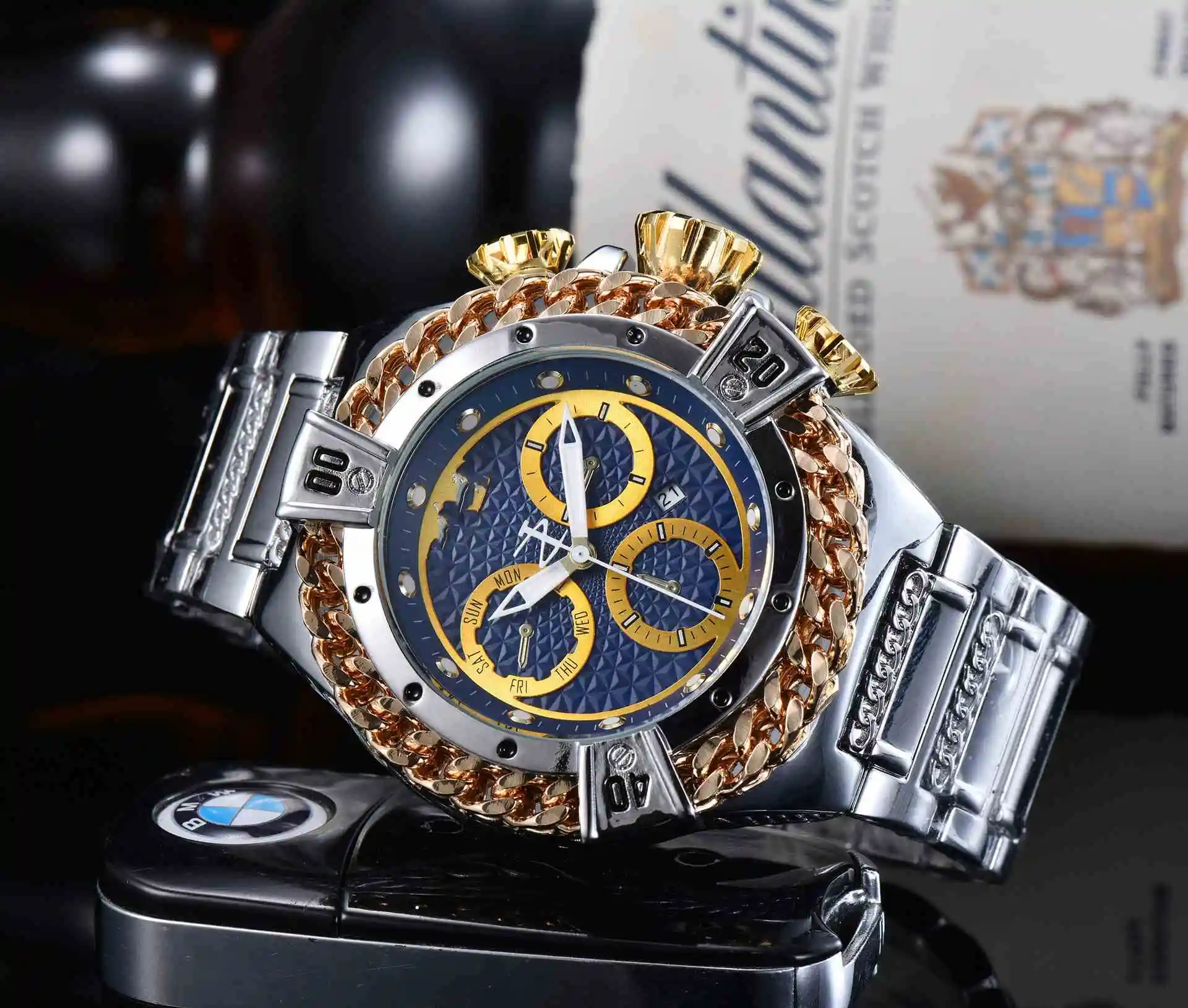 Top Band Men Luxury Stainless steel JAPAN Double movement original Watch INV watch wholesale 3A