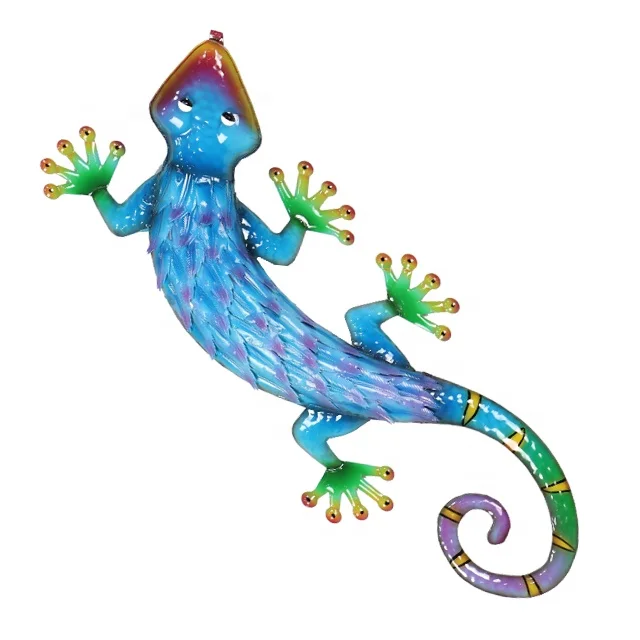 3D Blue Gecko Wall Art Decor Outdoor Metal Garden Lizard Decorations