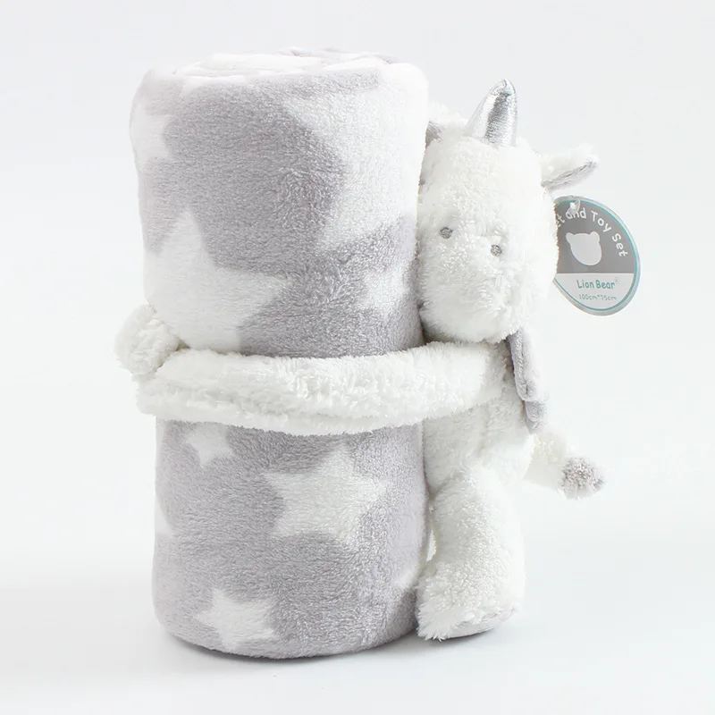 High Quality 400TC Knitted Stuffed Animal Blanket Polar Fleece Cartoon Pattern Baby Swaddle for Four Seasons Bedding Pillow Gift