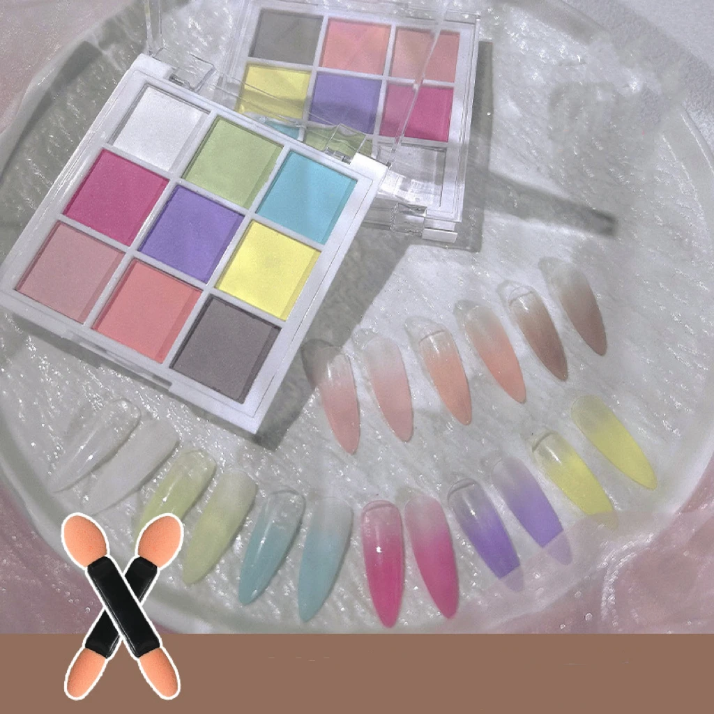 9 Colors Chrome Gradient Nail Powder Manicure Gel Paint Palette Pigment