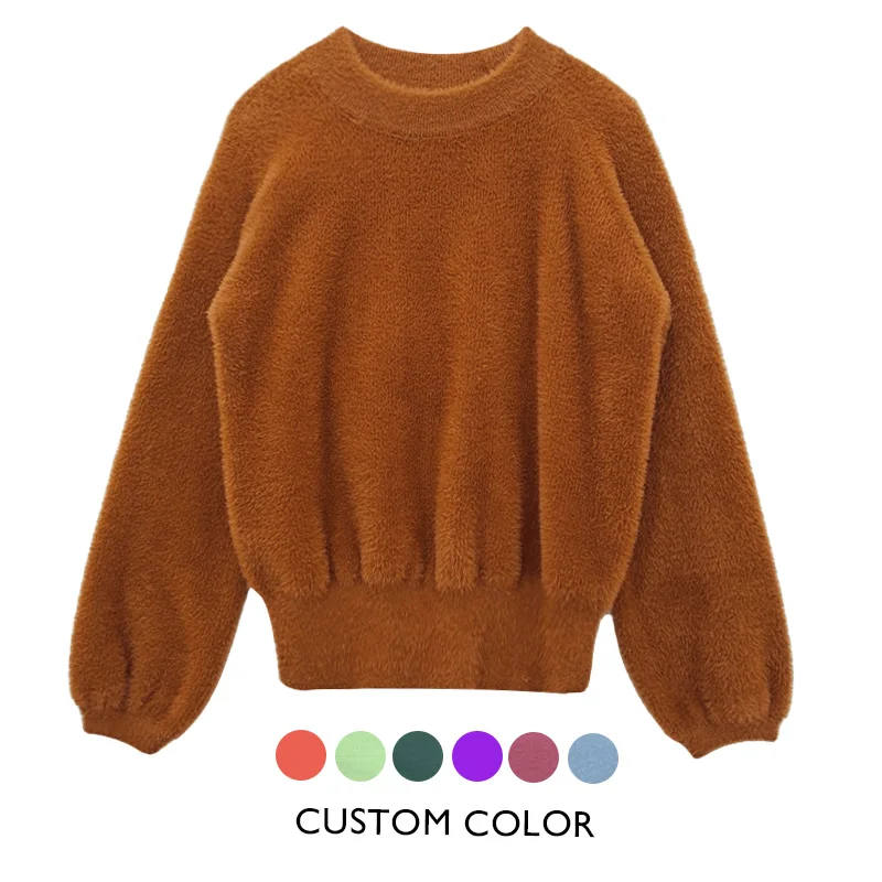 Модный свитер в горошек с рисунком, Женский Повседневный мохеровый свитер с круглым вырезом, пуловер, жаккардовый