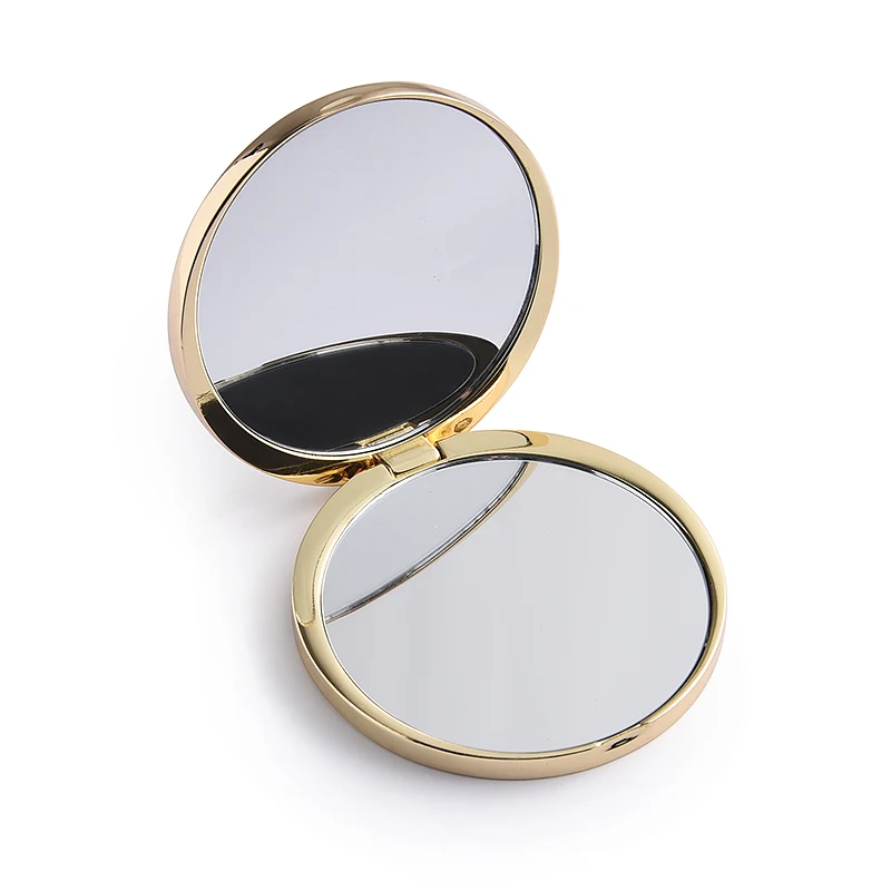 Souvenir Double Sided Customized Logo Metal Pocket Mirror Round Gold Make up Compact Mirror