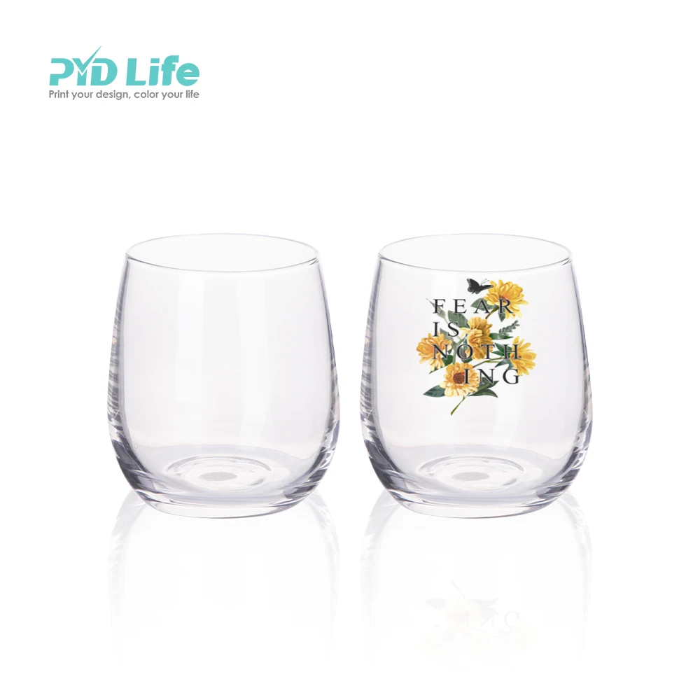 PYD Life Wholesale RTS 10 oz 300 ml Custom Camping Clear Sublimation Stemless Guangzhou Curved Clear Wine Glasses Set