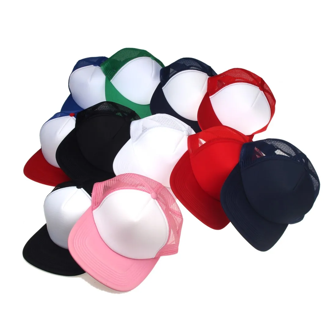 Top Quality Custom Adult 5 Panel Mesh Sublimation Blank Brown Flat Bill Brim Thick Foam Snapback Trucker Mesh Caps Hats