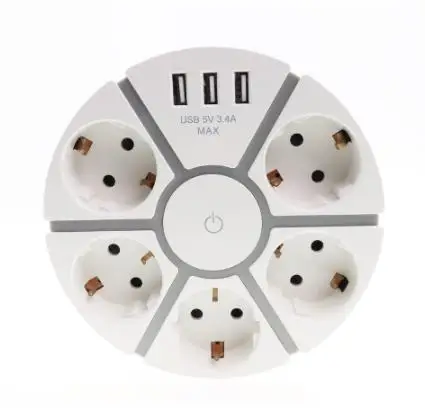 High Quality Multi Function Socket USB Electrical Universal Surge Protector White EU Power Strip with 3 USB Port