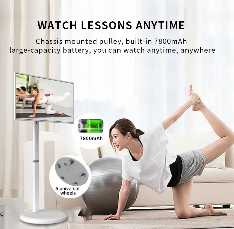 touch screen smart android tv mini Portable with battery bathroom mobile TV on wheels 21.5 inch 360 rotating tv stand