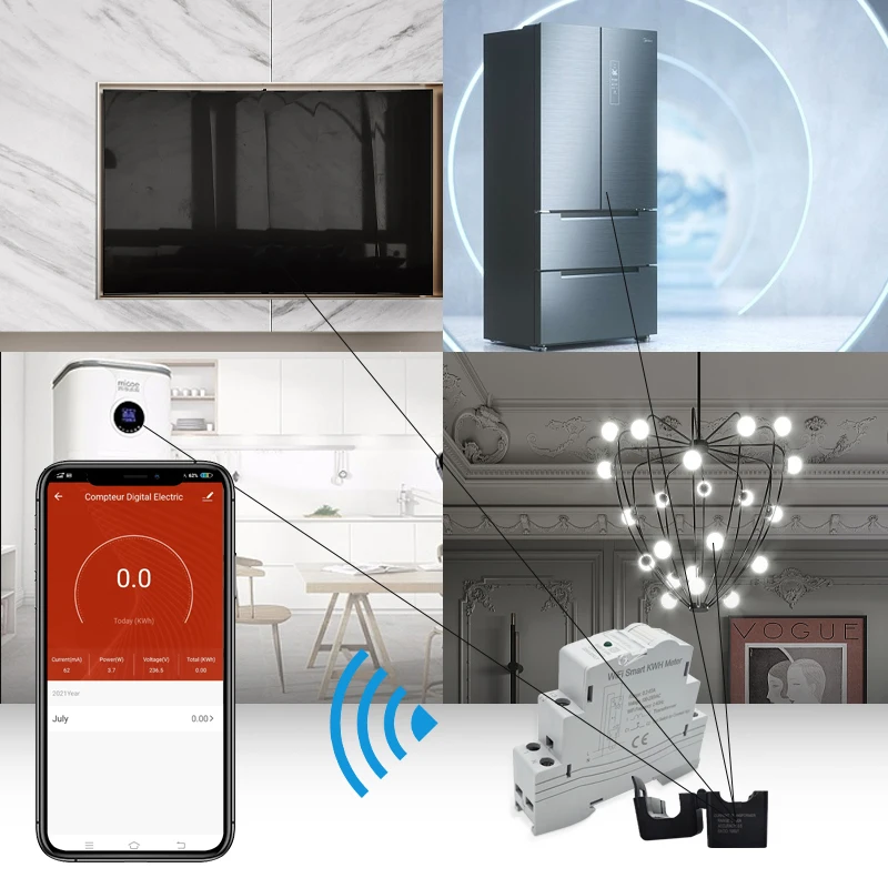 Tuya Smart WiFi электроэнергии кВтч метр din-рейку однофазный 110V 230V с 50A 63A CT переменного тока App в режиме реального времени монитор