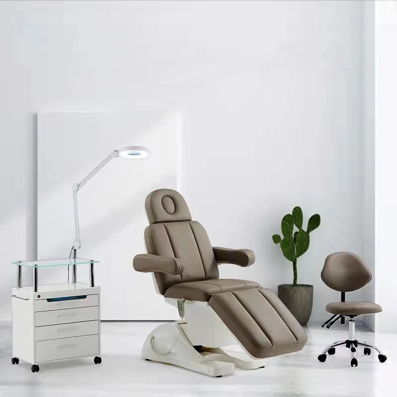 Hot sale modern salon equipment brown beauty facial bed 3/4 motors electric massage table spa