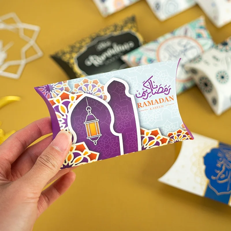 MorSun Muslim Candy Pillow Boxes For Handmade Cookie Packaging EID Mubarak Islamic Festival Party Decoration Supplies