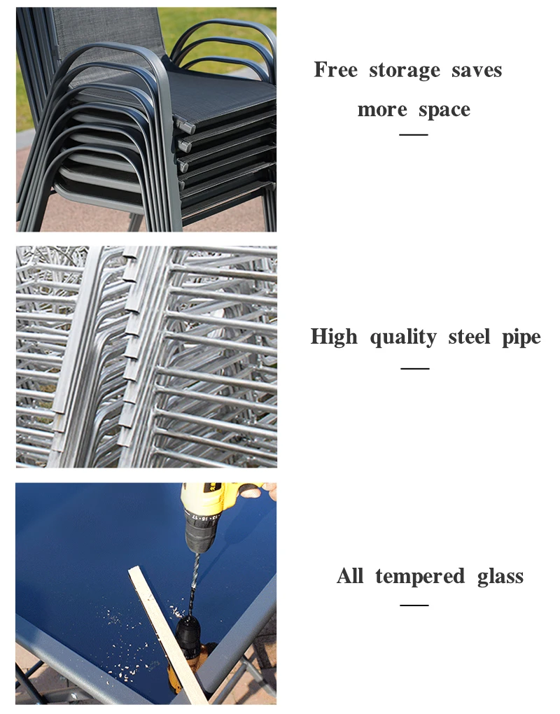 Brown with a pattern stacked garden dining furniture with glass table wholesale stackable outdoor chairs