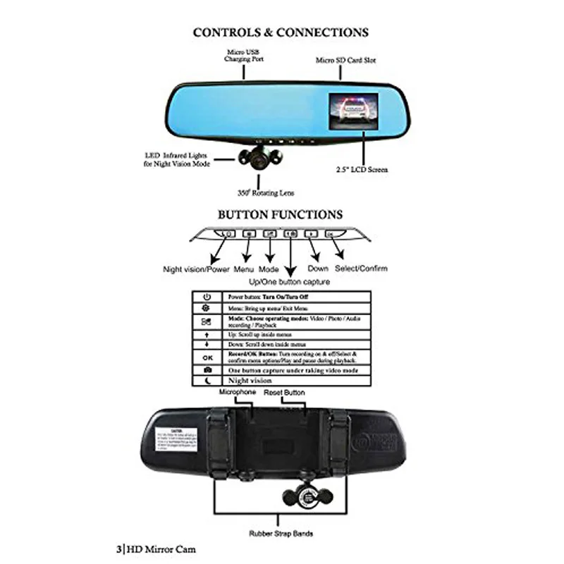 Q8 HD surveillance mirror camera car driving recorder car camera system with speaker multi-language car black box dash cam
