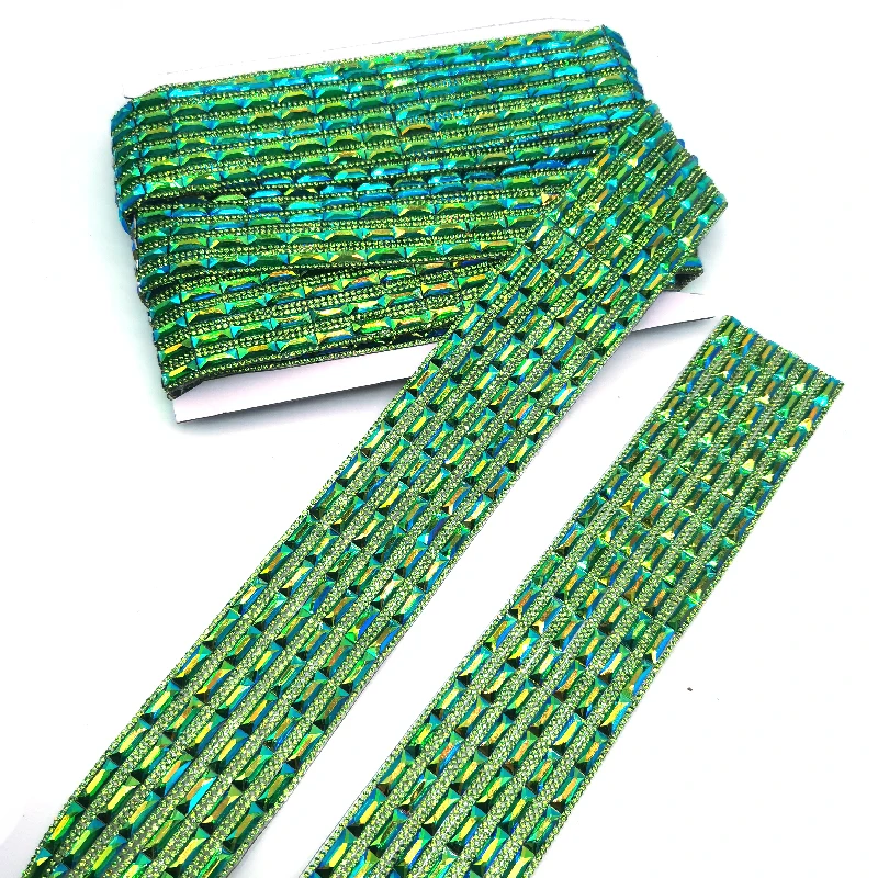 New Lime Green Rhinestone Patch Appliques Craft Iron On Lace Fabric Appliques for Caribana Costumes Brazil Carnival Crafts