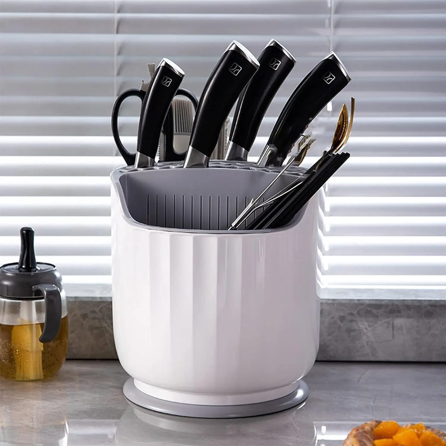 Knife Rotating Holder for Kitchen Counter, Universal Knife Block Rack Shelf, 3 in 1 Multi-function Rotating Knife Block