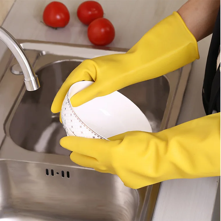 Rubber Cleaning Gloves Kitchen Dishwashing Glove 3-Pairs Waterproof Reusable