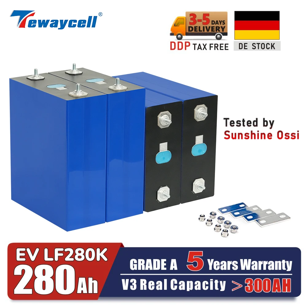Sunshine Ossi Tested- Germany Stock EV280Ah Lifepo4 Battery Grade a LF280k+actual Capacity Over 300ah+free Busbars Bolts+DDP