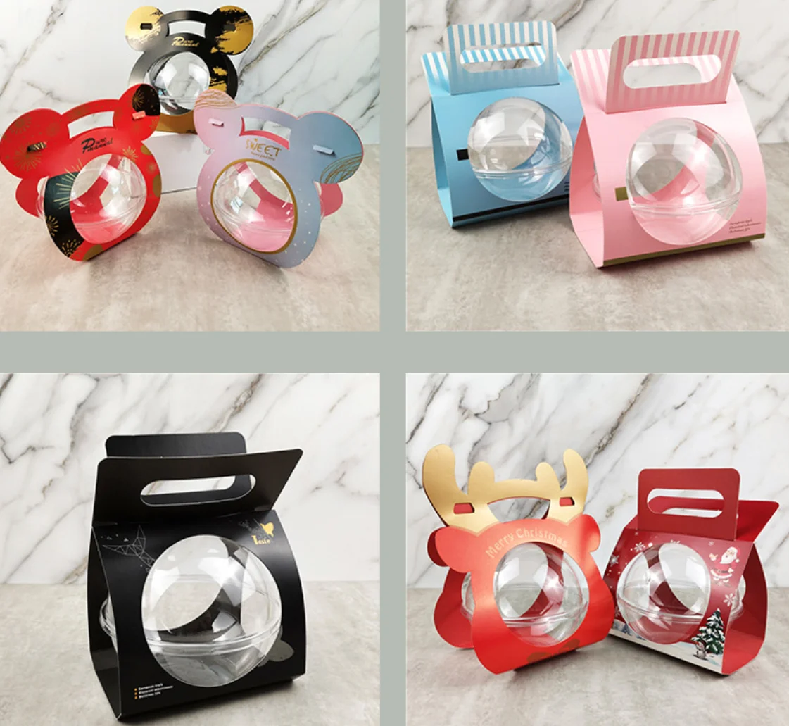 Mini Cute Dessert 400ml 500ml 700ml PET Mousse Ball Box Shaped Plastic Packaging Creative Transparent Round Cake Box