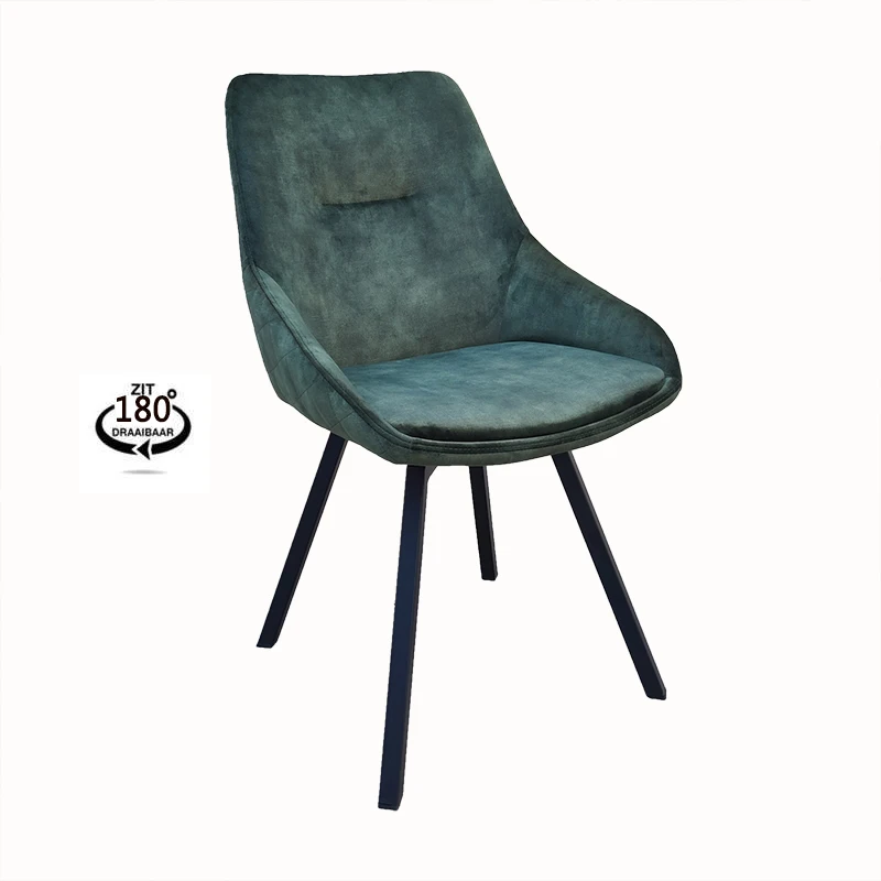 modern dining room 180 degree swivel dark green dining chairs velvet fabric metal frame with arms chair eetkamerstoel groen