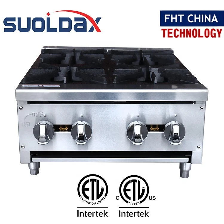 Suoldax FHT-CHINA ETL Certificate Commercial Kitchen Equipment Cooker 4 Burner Gas Countertop Range Stove / Hot Plate