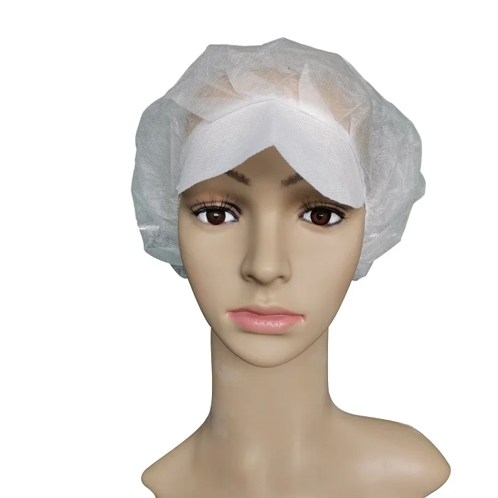 Wholesale 4 pleats pp non woven disposable peaked bouffant caps with brim for food factory