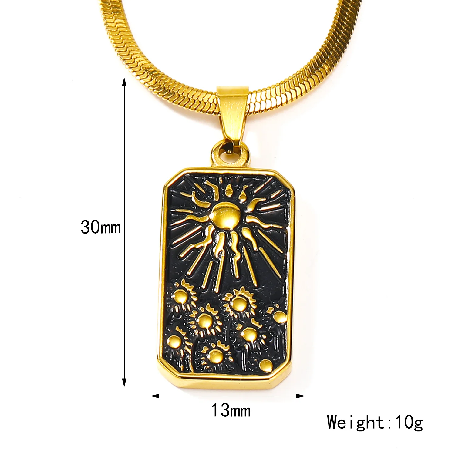 Classic Black Oil Drip Square Plate Divination Necklaces Gold Stainless Steel Snake Chain Diamond Inlay Tarot Necklaces
