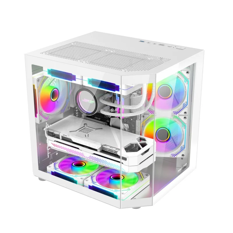 Wholesale Gaming Pc Mid Tower Computer Case M-ATX / Mini-ITX PC Cabinet Customized Tempered Glass White PC Case Casing