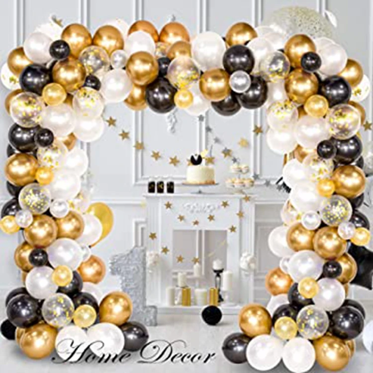 Balloon Arch & Garland Kit - Black White Gold & Metal Latex Balloons with Tying Tool Balloon Strip Tape for Graduation Decor