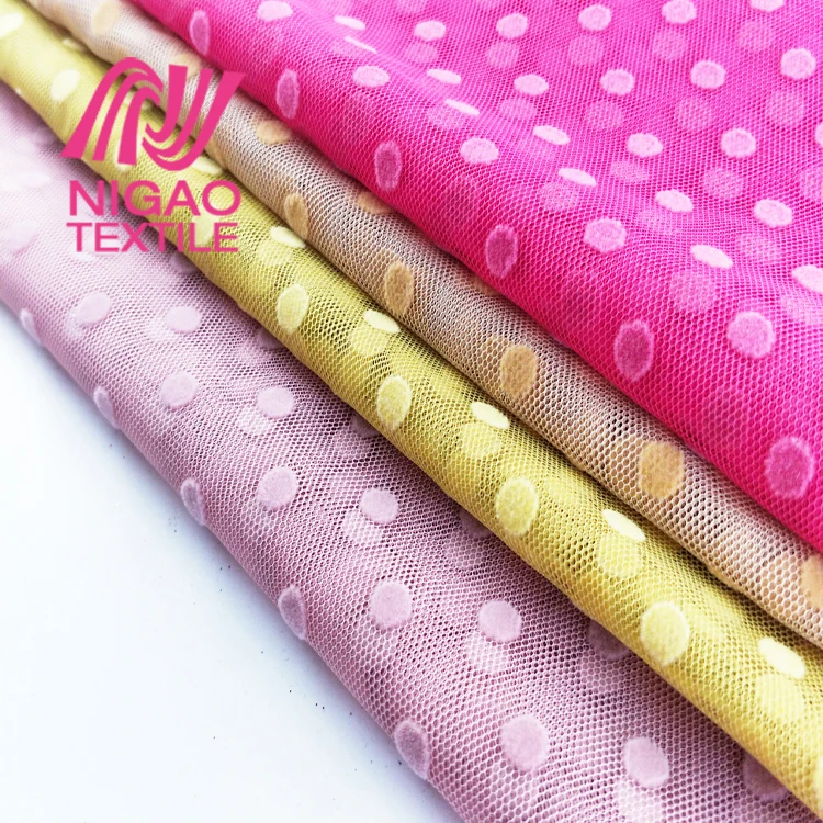 
Fujian factory Polyester tulle mesh flocked mesh fabric for Customized 