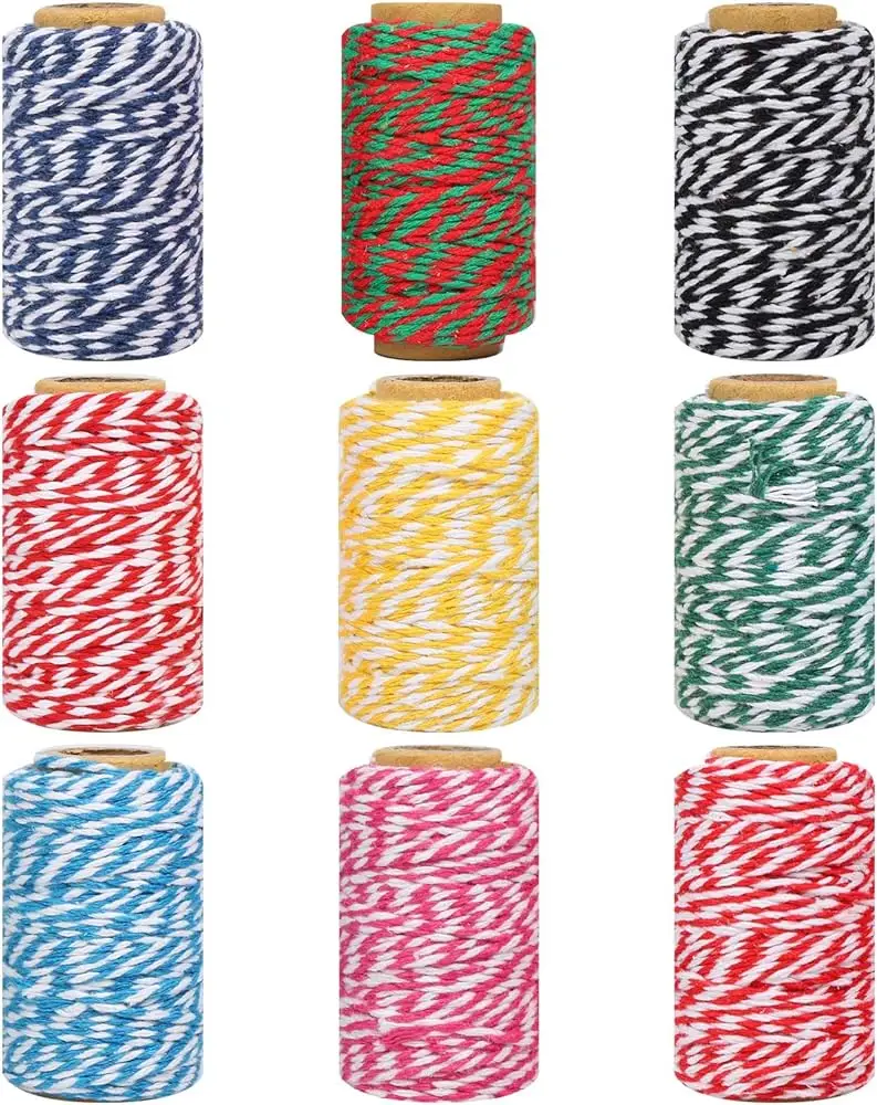 Wholesale Cheap price 3-strand twisted cotton bakers twine rope thread green and white macrame cord 2mm twisted cotton rope