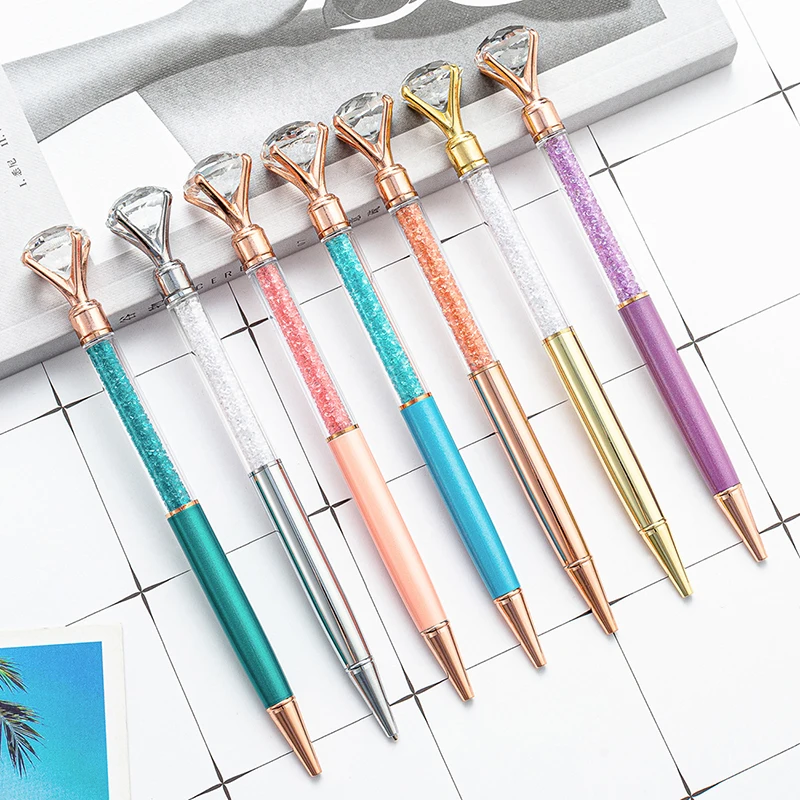 Personalized Promotional Big Diamond Crystal Metal Ballpoint Pen for Retail Gift