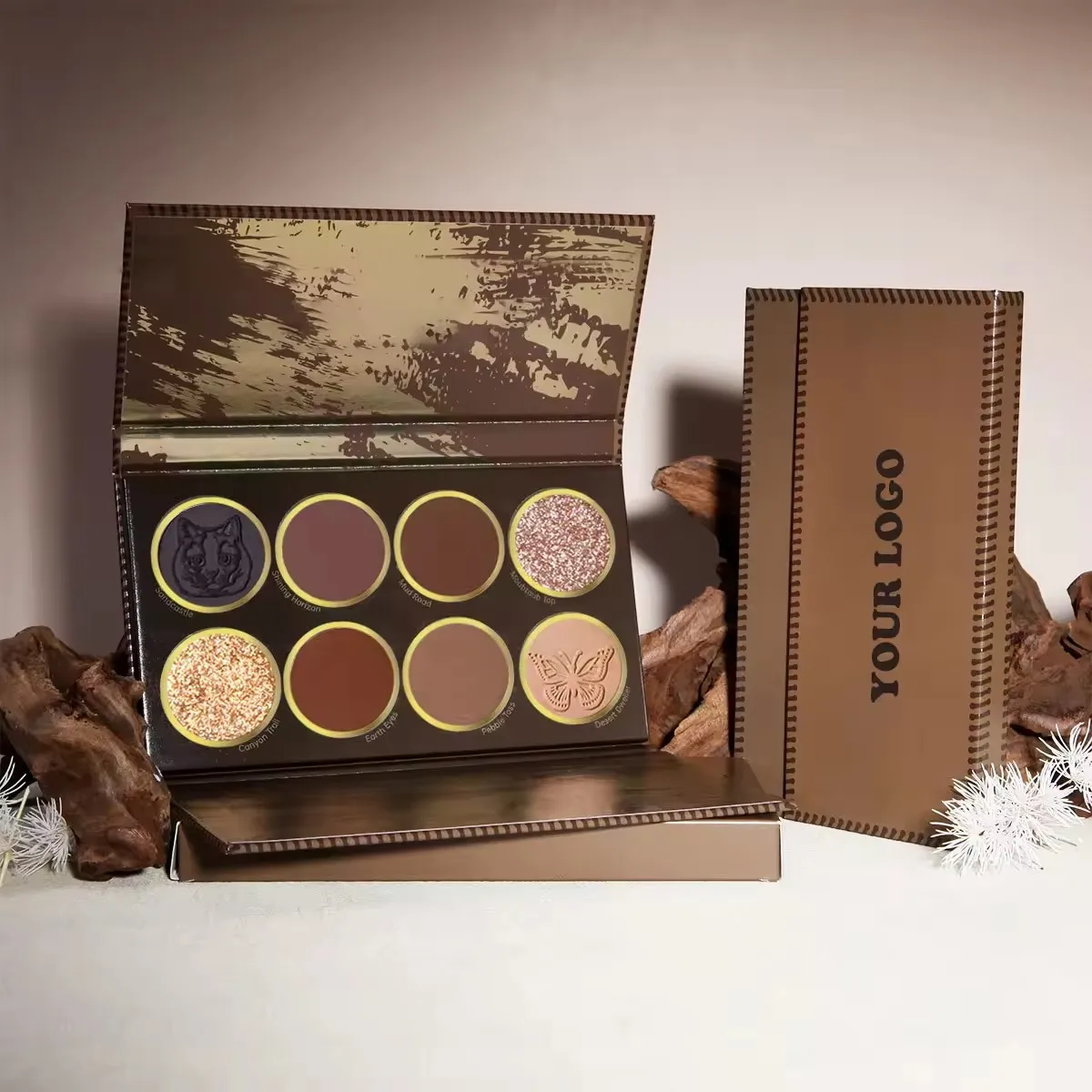 Private Label Eyeshadow Compact Brown Retro Paper Palette Pearly Sparkly Collection Blendable Eye Shadow Oem Makeup Cosmetic