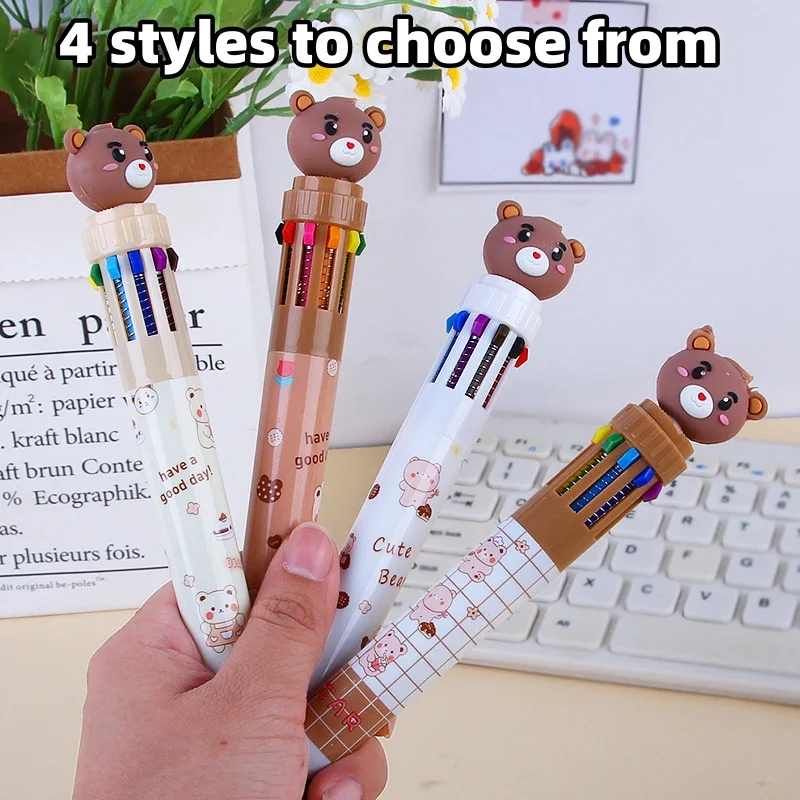 Creative Little Bear 10 Color Ballpoint Pen Retractable 10-In-1 Multicolor Ballpoint Pen For Office School Supplies