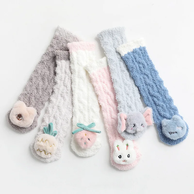 Infant Baby Toddler Warm Soft Polyester Jacquard Girl Boy Kids Coral Fleece Cute Winter Socks
