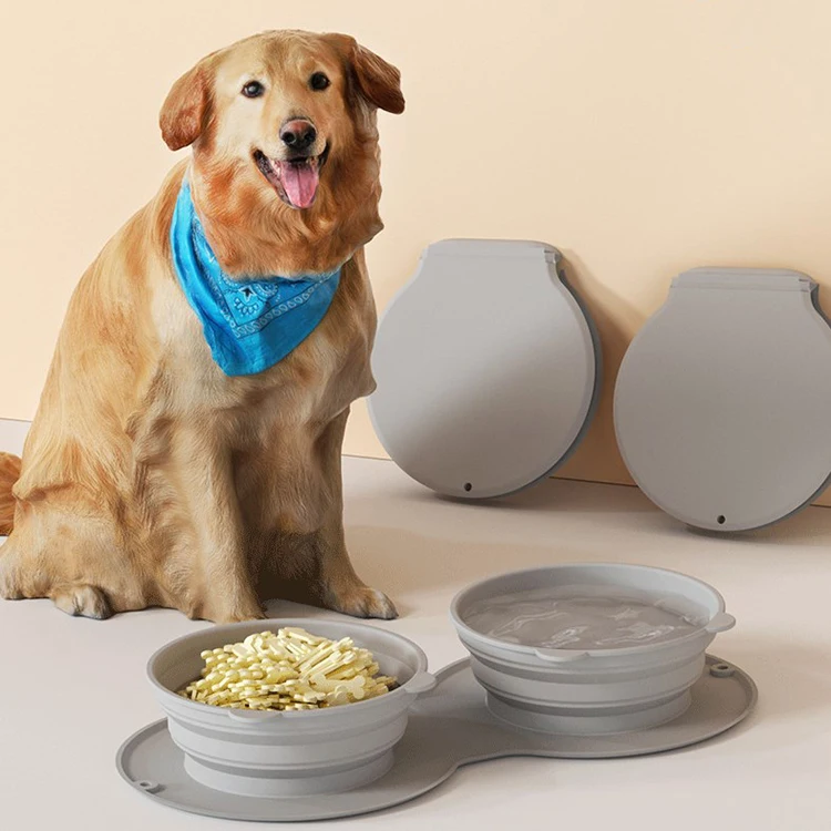 Shenzhen manufacture custom double silicone foldable pet bowls slow dog cat pet feeding bowl for water food