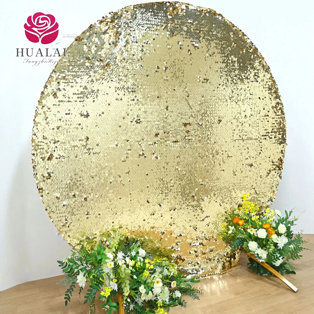 custom matte sparkly champagne big payette sequin shiny simmer round fitted arbor arch backdrop stand cover for wedding party
