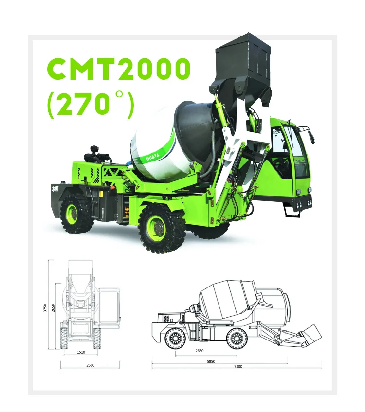 Most popular HUAYA 270 degree rotation self-loading concrete mixer truck auto feed 2m3 high quality Concrete mixer with Euro